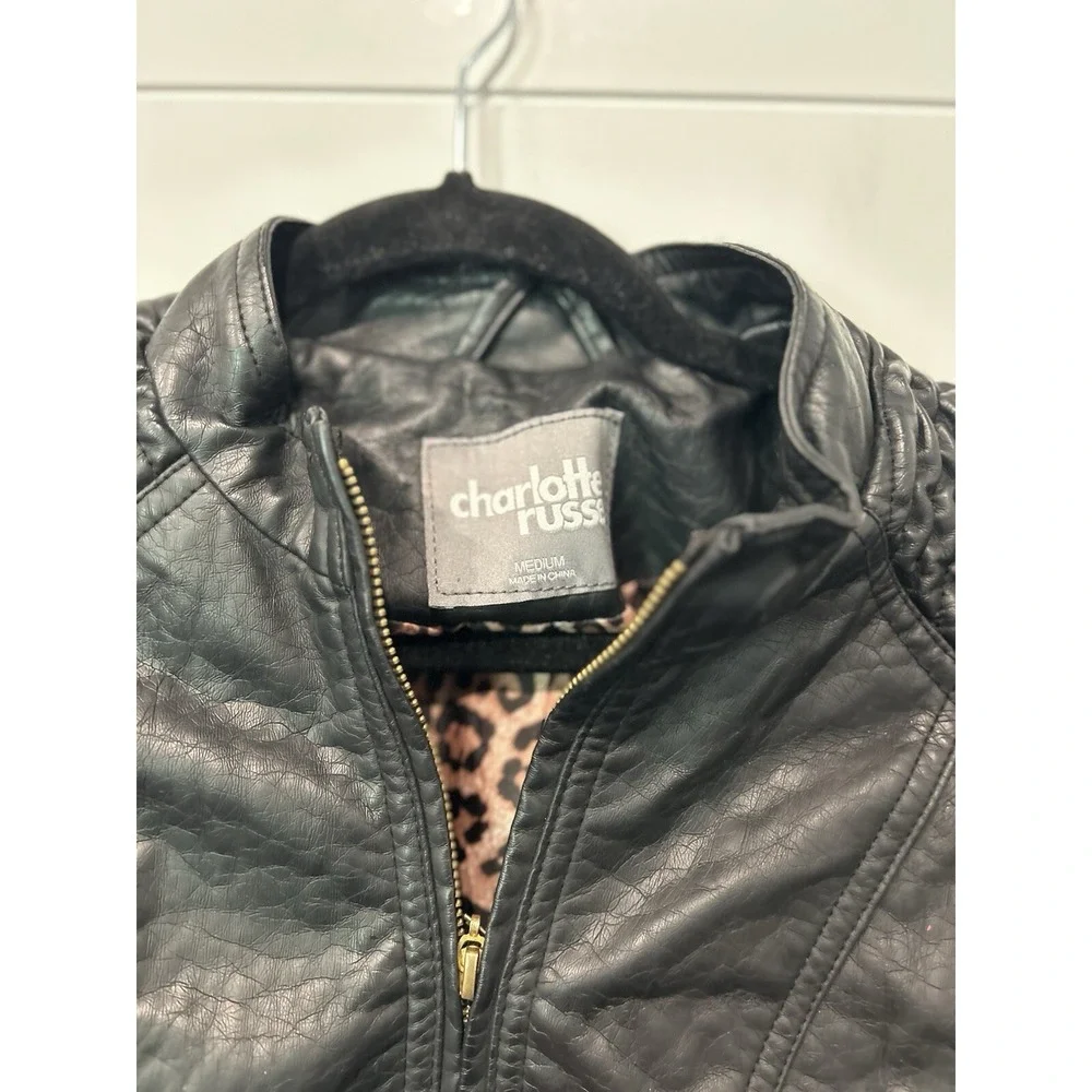 Charlotte Russe Faux‎ Leather Jacket Size Medium Leopard print inside